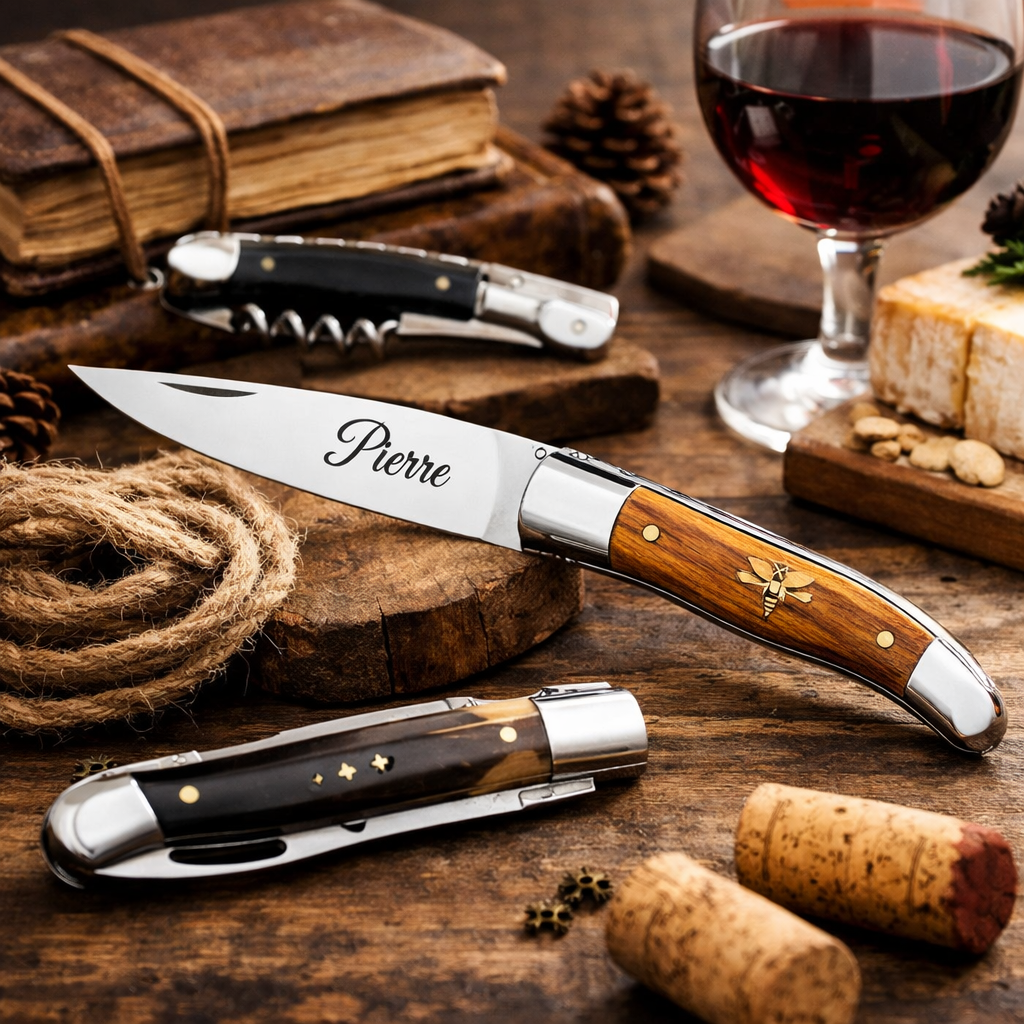 Couteaux Laguiole et vin rouge