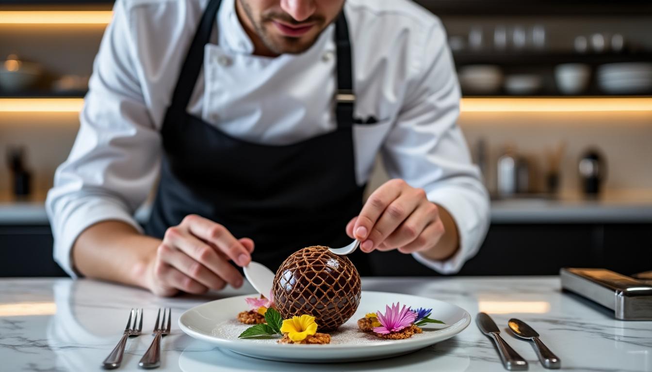 découvrez les chefs étoilés qui subliment le dessert en en faisant une véritable œuvre d'art dans leurs menus gastronomiques.