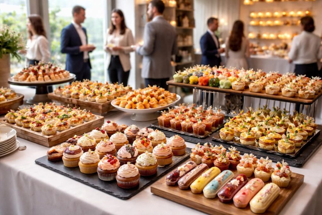 découvrez notre service de traiteur pâtisserie spécialisé pour événements professionnels, offrant des desserts personnalisés et des buffets gourmands pour sublimer vos réceptions.