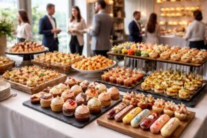 découvrez notre service de traiteur pâtisserie spécialisé pour événements professionnels, offrant des desserts personnalisés et des buffets gourmands pour sublimer vos réceptions.